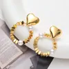 Stud Earrings 5Pairs Irregular Gold Beads And Pearl Vintage Trend Style Earring Brass 18K Plated Silver Charm Heart For Gift