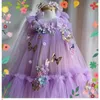 Girl Summer Dress Floral Bow Sleeveless Dance Performance Girls Butterfly Wings Purple Strap Princess E9275 240301