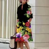 Grundlegende Freizeitkleider 3D-Blumenmuster-Hemdkleid, elegantes Damen-Sommer-Casual-Revers-Langarm-Midikleid, hohes Temperament, modisches Street-Shirt, L2403