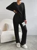 Kadınlar İki Parçalı Pantolon V-Gutt 2 Pantolon Setler Kadınlar Uzun Kollu Bluz Gündelik Kıyafetler Sonbahar Kış Düz Pantolon Çukur Strip Örtüsü 29772