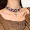 Pendant Necklaces Y2K Harajuku Cross Sexy Pink Leopard Print Choker Necklace Women Egirl Gothic Charm Vintage 2000s EMO Grunge Jewelry