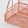 Fashion Iron Mesh Desk Organizer Pencil Pen Holder Caddy med låda för tillbehör Home Office School Supplies Rose Gold 240314