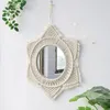 Macrame Wall Mirror Boho Round Mirrors Art Home Room Decor for Apartment Living Room Bedroom Baby Christmas Decoration Gift 240314