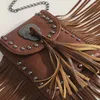 Umhängetaschen Böhmischer Totenkopf Nietenkette Fransenquaste Mode Vintage Damen Mädchen Punk Damen Handtaschen Geldbörsen Klein