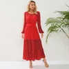Stor storlek smal passform temperament sexig kjol fransk spets perspektiv mid längd klänning för kvinnor