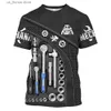 Men's T-Shirts Vintage Shirt for Men Mechanical Tools 3D Print T-Shirts Short Slve Jersey Casual Tops Oversized Fashion Breathable Clothing Y240314