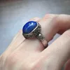 Anneaux de cluster 1pcs / lot naturel lapis lazuli anneau s925 argent sterling incrusté géométrique rond rétro style ethnique femme bijoux anillos mujer