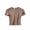 Jin Da Jie Same Fit Small Round Neck T-shirt American Spicy Girl Sports Leisure Fitness Thread Short Open Umbilical Top