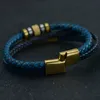 Pulseira de aço inoxidável de ouro para homens envoltório multicamadas trançado couro fivela magnética pulseiras pulseira manguito jóias