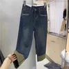 Jeans pour femmes grande taille femmes denim pantalon printemps automne taille haute lâche cheville longueur femme tuyau de fumée pantalon droit