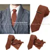 Colorful Top 50%Wool 7cm Necktie Clip Set Soft Brown Pink Green Solid Plaid Classic Men Wedding Suit Party Cravat Accessory Gift 240314