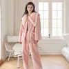 Women's Sleepwear Flannel Pajamas Set Fall And Winter Soft Warm Thickened Elegant Fashion Senior Sense Of Homewear