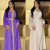 Ethnische Kleidung Goldprägung Jalabiya Kaftan Kleid für Frauen Dubai Abaya 2-teiliges Set islamische Outfits bescheidene Robe muslimischer marokkanischer Kaftan