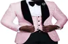 Pink Mens Suits 3 Pieces Floral Jacquard Black Shawl Lapel Groomsmen Tuxedos For Wedding Suits Men Blazervestpants2852652