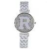 Armbanduhren Einzigartige Flip Cover Quarzuhren mit Buchstabe R Kristall Diamant Mode Bling Casual Damen Armbanduhr Goldene Frauen 3154 4940