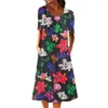Casual Dresses Soft Fabric Dress Floral Print A-line Midi With Pockets For Women Breathable Summer O Neck Comfort