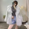 Collar Raccoon Woven Suit Women's Medium Length Fox Fur Coat For Runway Style Slimming 7531