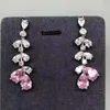 Kolczyki Dangle Pink Stone Long Liść CZ Cubic Zirconia Design for Women Akcesoria biżuteria imprezowa