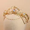 Pinces à cheveux Vintage couronne de mariage pour femmes, bandeau de bal de couleur or, feuille de mariée, diadème frontal, accessoires de pièce de mariée