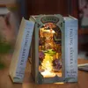 3D Phozzles DIY Book Nook Kit اليابانية ساكورا الرف إدراج الخشبية Bookend Stand 3D Miniature Dollhouse with Furniture Kit Hight Gift Booknook 240314