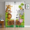 Gardiner Jungle Cartoon Animal Lion Zebra Sheer Curtain för vardagsrum barn sovrum tyll gardiner kök fönsterbehandlingar 2paneler