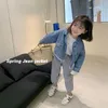 ファッション韓国版のデニムジャケットガールズコート春秋の子供アウターウェア服の誕生日プレゼント28年240301