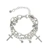 Bangle Gothic Hip Hop Metal Cross Pendant Charm Bracelet for Women Female Beads 2 Layering Linked Chain Bracelets Cool Jewelry GiftL2403