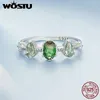 Cluster Rings WOSTU 925 Sterling Silver Bi Color Tourmaline Oval Ring For Women Three Stone Rainbow CZ Wedding Party Fine Jewelry Gift