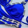 Juwelen Strass Bikini Set Dames Koningsblauw 2 Delig Badpak Luxe Badpak Cover Ups Badmode 240308