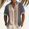 Men's Casual Shirts Summer Shirt Attire Stylish Lapel Collar Cardigan With Contrast Color Patchwork Short Sleeves For Office