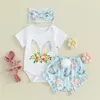 Kläder sätter vsqwlzt spädbarn baby flicka påskkläder kort ärm romper pompom shorts blommor pannband 3 st