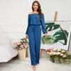 Dames 2024 nieuwe casual off-shoulder lange mouw fit taille jumpsuit kanten wijde pijpen broek