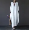 Grundläggande avslappnade klänningar 5 Solid Candy Colors Womens O Neck Mid Sleeve Kaftan Maxi Dress Summer Autumn Cotton Line Loose Dressesl2403