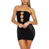 Robes décontractées Femmes d'été Court Skinny Bandeau Longueur au genou Robe de bureau sans manches épaule maille patchwork creux