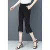 Pantalon d'été taille haute pour femmes, ourlet fendu, court, couleur unie, Slim, assorti, longueur mollet, décontracté, mode, vêtements pour femmes