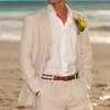 Мужские льняные костюмы для лета, пляжной свадьбы, 2 предмета, куртка в американском стиле и брюки, смокинги для жениха на заказ, 2024