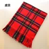 Foulards Faux Cachemire Châle Hiver Rouge Plaid Couverture Gland Écharpe Cape Chaud Unisexe Acrylique Hommes ou Femmes Cadeaux De Noël 296F