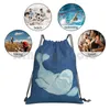 Mochila Beluga Wave Drawstring Sacos Ginásio Saco Impermeável Baleia Animal Natureza Aquarela Tinta Mar