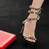 Rene Caovilla stora partiklar Crystal Wraparound Sandaler Slides tofflor Stiletto Heels Shoes Women's Luxury Designer Läder yttersula Kvällskor med låda