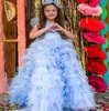 Cielo blu economici abiti da ragazza di fiore pizzo tulle bambina abiti da sposa economici abiti da comunione abiti da spettacolo zj6141150151