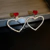 2024 Korean Fashion Jewelry Shining Rhinestone Hollow Heart Drop 14K White Gold Earrings for Women Girls Vintage Red Crystal Earring