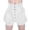 Short Femme Wetlook Taille Haute Boutonné Brillant PVC Cuir Exotique Sissy Court Bloomers Halloween Party Cosplay Citrouille Fétiche