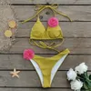 2024 Sexig vit 3D Flower Solid Two Piece Push Up Bikini Set Luxury Badkläder Kvinnor Baddräkt Beachwear Summer Bathing Suit