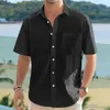 Camisas casuales para hombres Camisa de rebeca Cuello de solapa elegante Top de negocios transpirable de verano para oficina o playa Color sólido Ajuste suelto