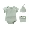 Sets Effen bodysuits hoeden sokken handschoenen slabbetjes 5 stuks unisex katoenen babymeisjeskleding met korte mouwen pasgeboren babyjongenskleding Bebes