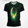 Homens camisetas Alien Movie Character Imprimir Camiseta Horror Face Hugger Gráfico Top Ts Respire Secagem Rápida Multicolor Curto Slve Strtwear Y240321