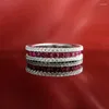 Anéis de cluster Primavera Qiaoer 2024 Row Ring S925 Prata Incrustada Ruby Round 2.0mm Slender Feminino Mostrando Dedo Casamento