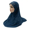Vêtements ethniques Haute Qualité Taille Moyenne 70 60cm Musulman Amira Hijab avec strass Perles Tirez sur l'écharpe instantanée islamique Head Wrap Priez