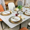 Table Mats Round Placemats Gold Metallic 15in Easy Clean Wipeable Non-Slip Stain Heat Resistant Place