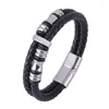 Pulseras de encanto Moda Pulsera de acero inoxidable Hombres Doble Negro Trenzado Cuerda de cuero Brazalete Vintage Joyería masculina Imán Hebilla Pulsera